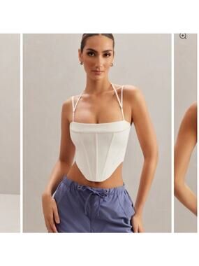 Oh Polly ivory corset top lace up back boned 4